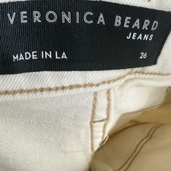 Veronica Beard Womens Dylan Pintuck High Rise Full Length Straight Jeans Ecru 26 - Picture 3 of 11